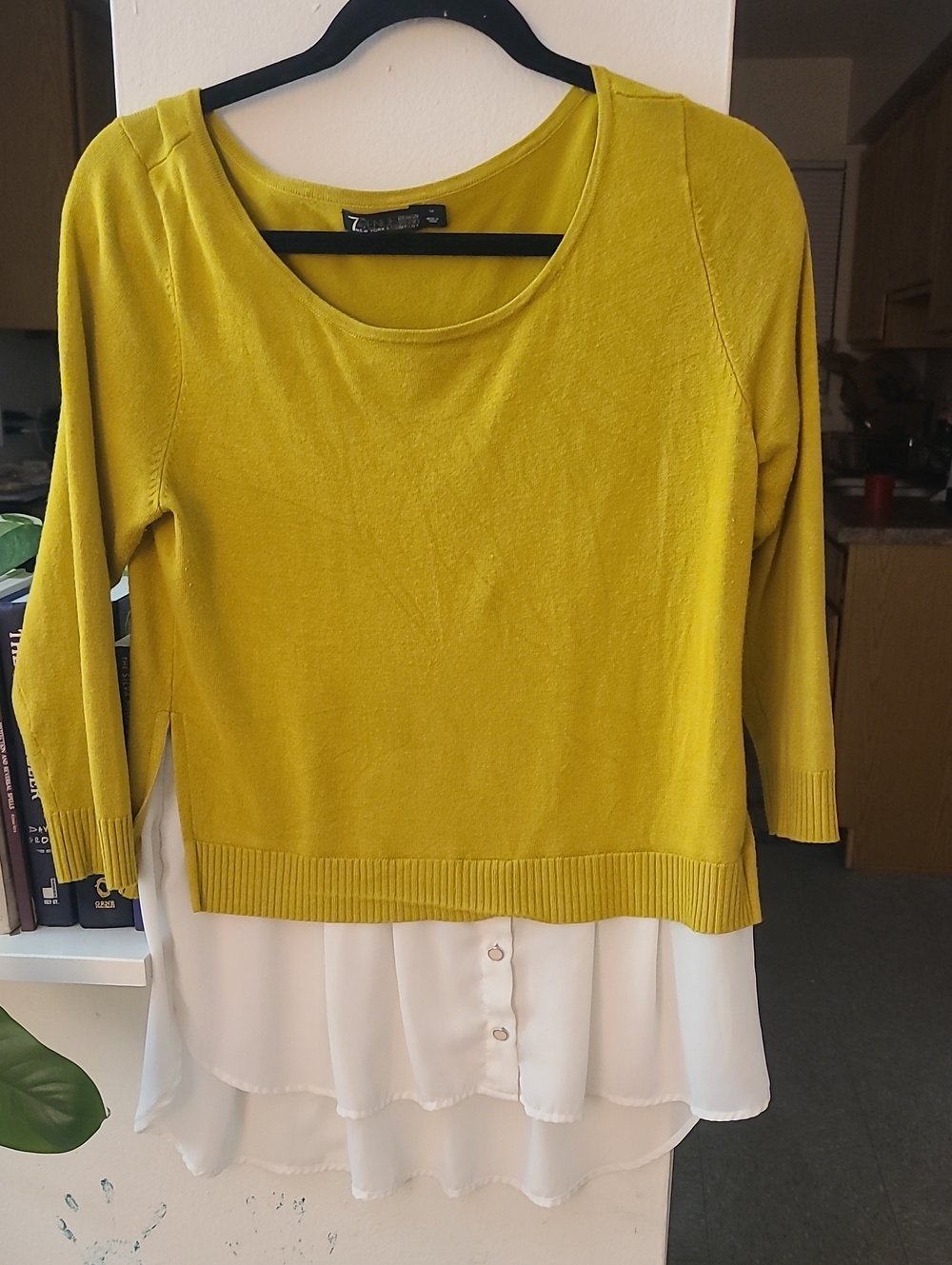 7th Avenue Yellow Layered Sweater with White Hem